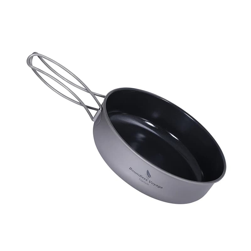 Boundless Voyage Titanium Frying Pan, Non-Stick Steak Chicken Pot, Outdoor Camping Picnic Cookware Frying Pan Folding Handle