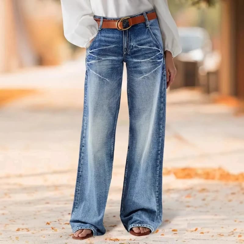 Jeans da Donna in Denim Vintage a Gamba Larga, Pantaloni a Vita Alta, Stile Y2k, Effetto Strappato, Casual Primaverile