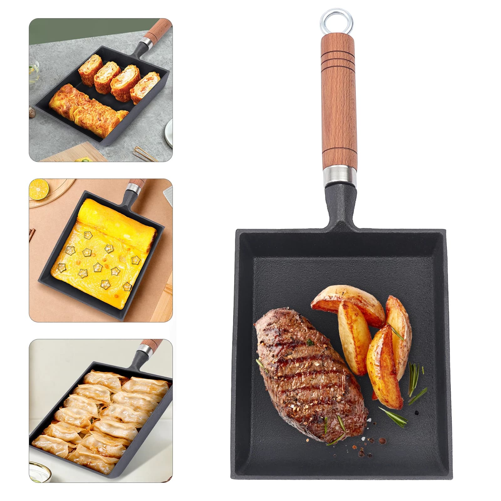 Padella quadrata in ghisa per friggere le uova, facile da pulire, antiaderente, utensile da cucina, pentola quadrata.