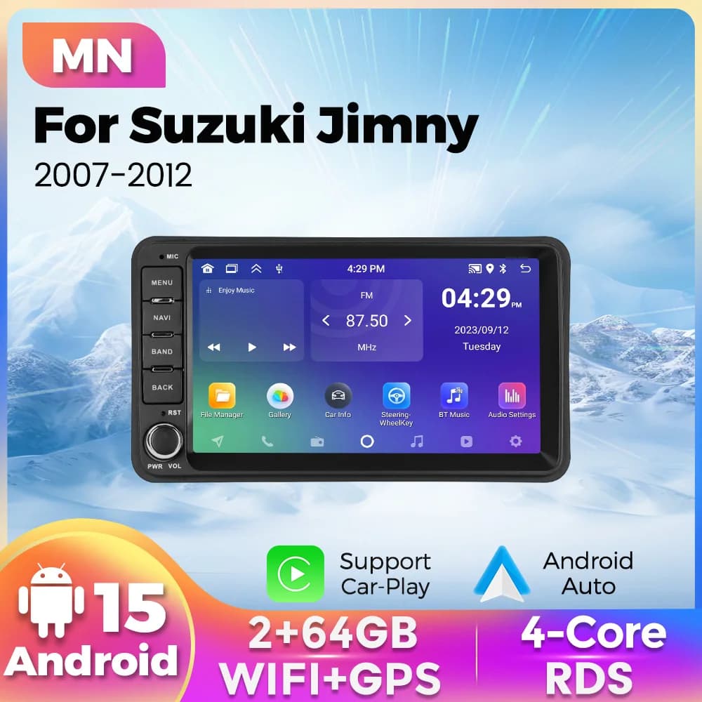 Autoradio Multimediale Android 15 da 64GB con Sistema Smart per Suzuki Jimny 2007-2012, RDS, GPS, Carplay, Pulsanti Auto e Telecamera Posteriore