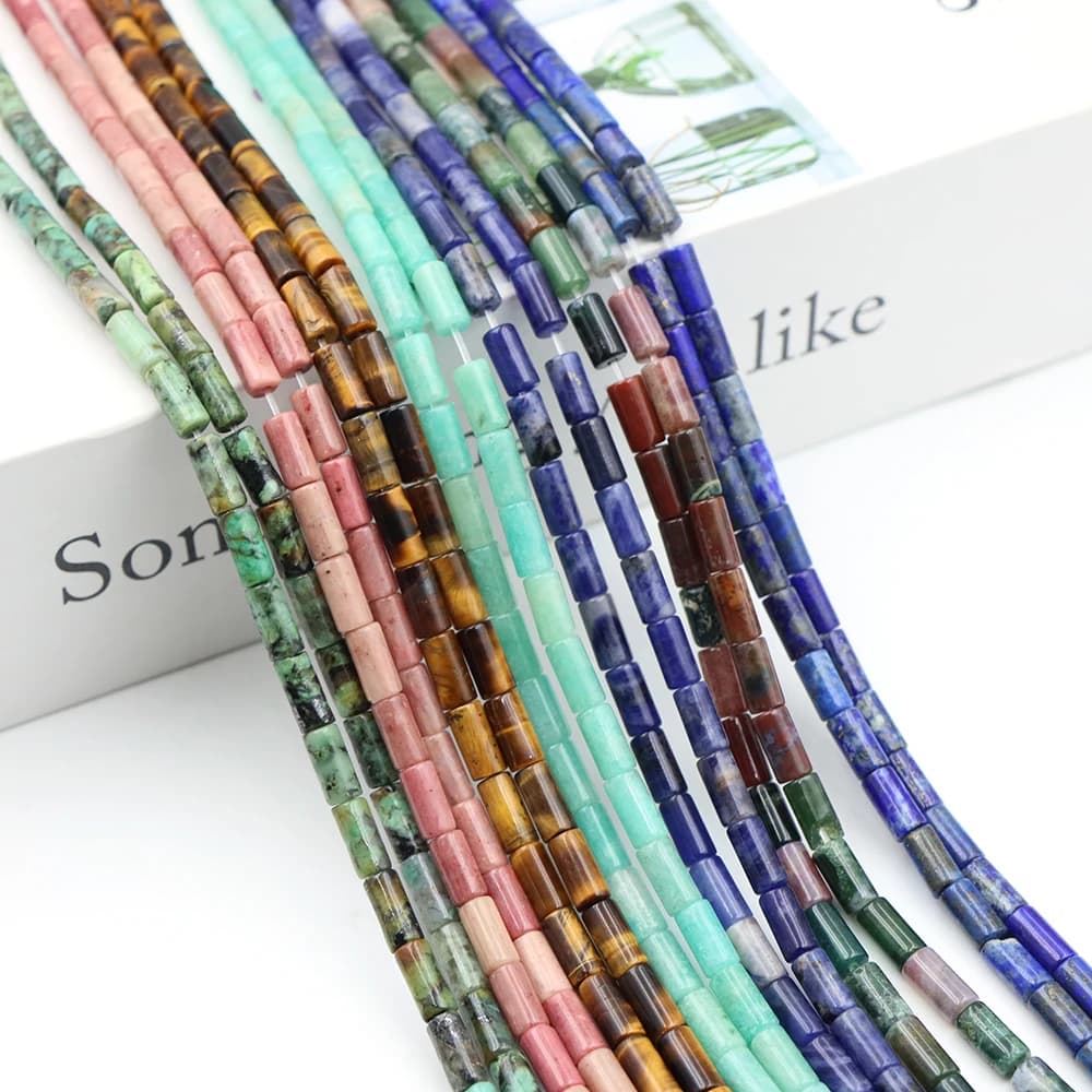 4x8mm Natural Stone Column Tube African Turquoise Aquamarine Agates Quartz Jades Tiger Eye Beads for Jewelry Making Diy Bracelet