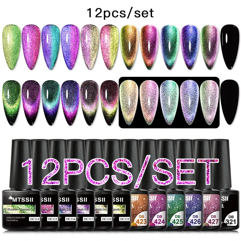 7/10/12 PZ/SET Gatto Magnetico Gel Smalto Per Unghie Set 9D Riflettente Glitter Gel Semi Permanente Gel UV Soak Off Sparkling Nail Art Kit