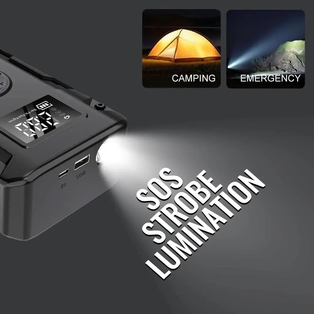 Avviatore di Emergenza per Auto 8000A con Compressore d'Aria 200PSI, Booster Batteria 12V, Power Bank Portatile con Luce LED, Display Digitale