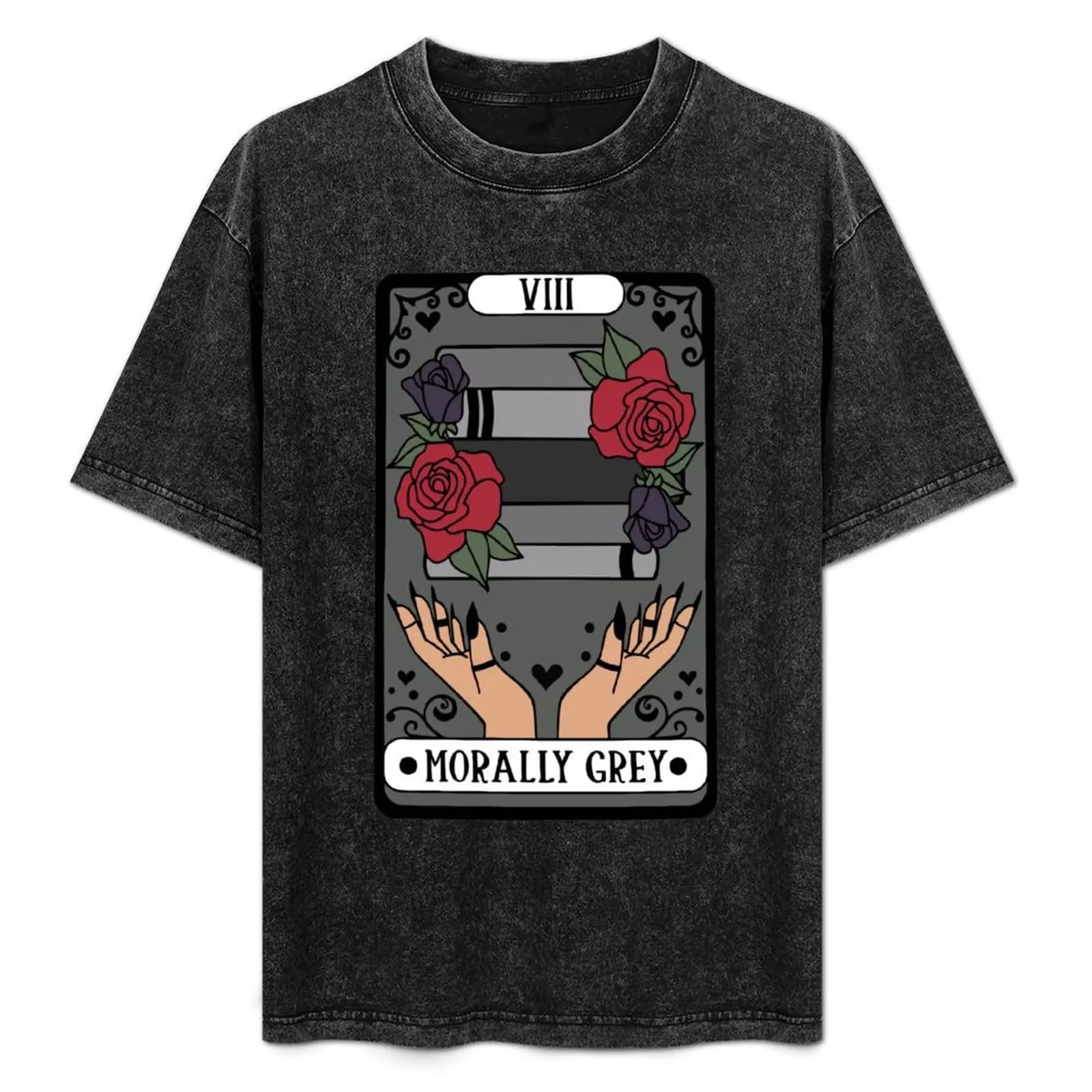 T-shirt con stampa artistica minimalista della carta dei tarocchi Morally Grey