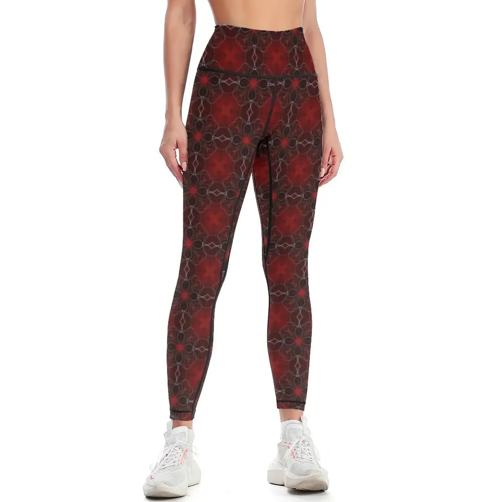 DARK BLOSSOM - DESIGN FLOREALE GOTICO ROSSO E NERO! Leggings sportivi da donna, leggings push-up da donna, leggings da palestra da donna