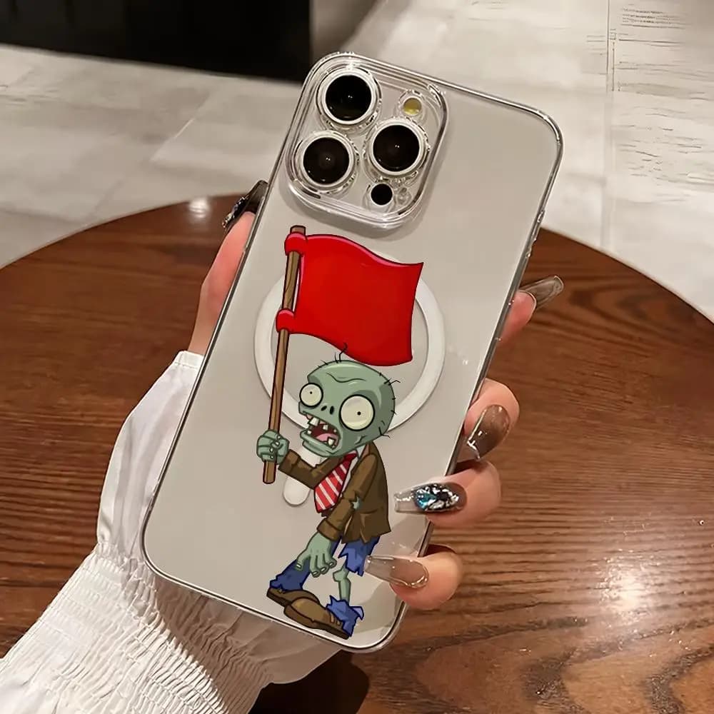 Custodia per telefono Cartoon A-Zombie per iPhone 17/16/15/14/13/12/11 Pro Max, trasparente in TPU, compatibile MagSafe, con protezione lente, sottile