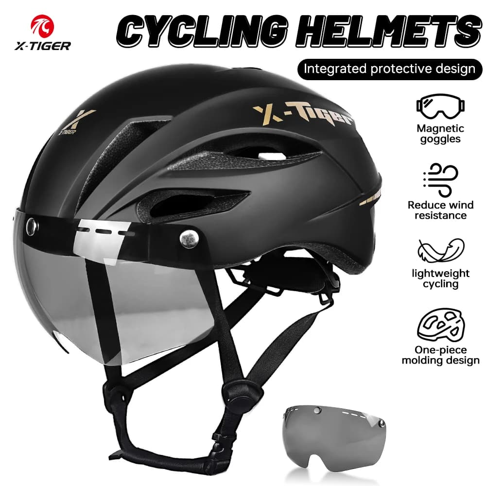 X-TIGER Pro Cycling Helmet, for MTB and Road Bike, with Anti-wind Magnetic Glasses, Adult Bicycle Accessories