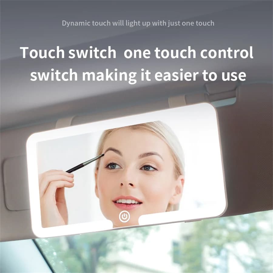 Car sun mirror with HD LED, rechargeable, for makeup, universal, thin, for girls and women