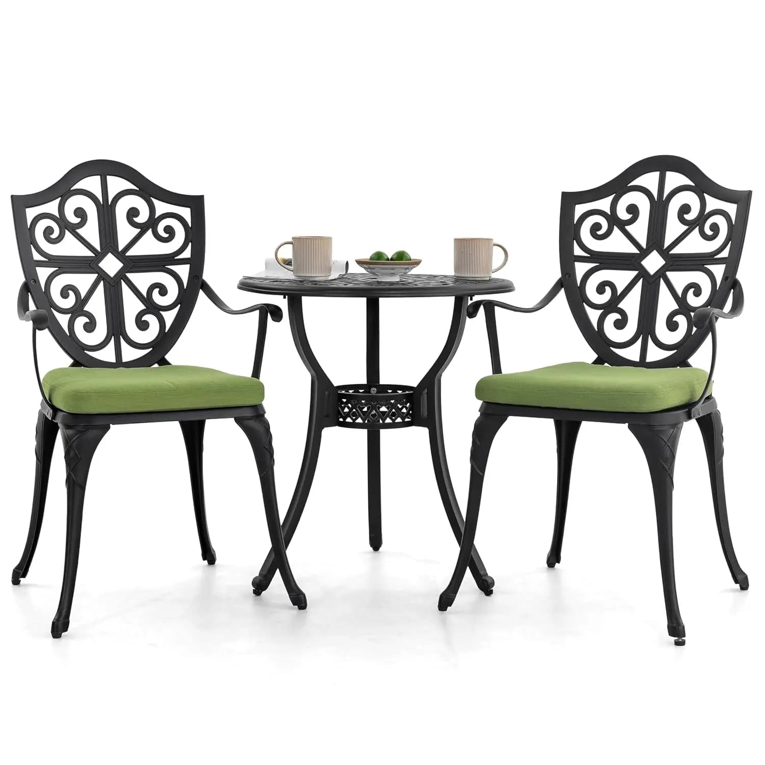 Bistrot Set in 3 Pieces with Bearings, Bistrot Table Round Aluminum Pressofuso 24 Inches with Hole for Umbrella 2,17 Inches, 2 Chairs, Customizable