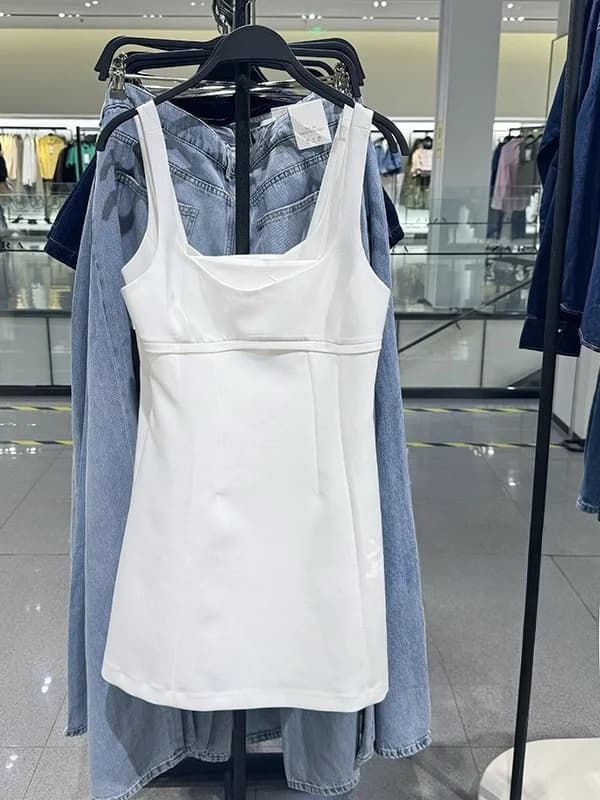Summer New Style Women's Sexy Short Waist-Cinching Square-Neck Sleeveless Dress Dress Elegant Chic Style 2025