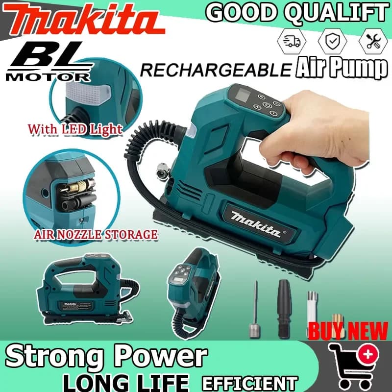 Pompa d'aria portatile Makita, gonfiatore automatico senza fili, pompa d'aria elettrica portatile, compressore d'aria per pneumatici auto, per utensili a batteria da 18V