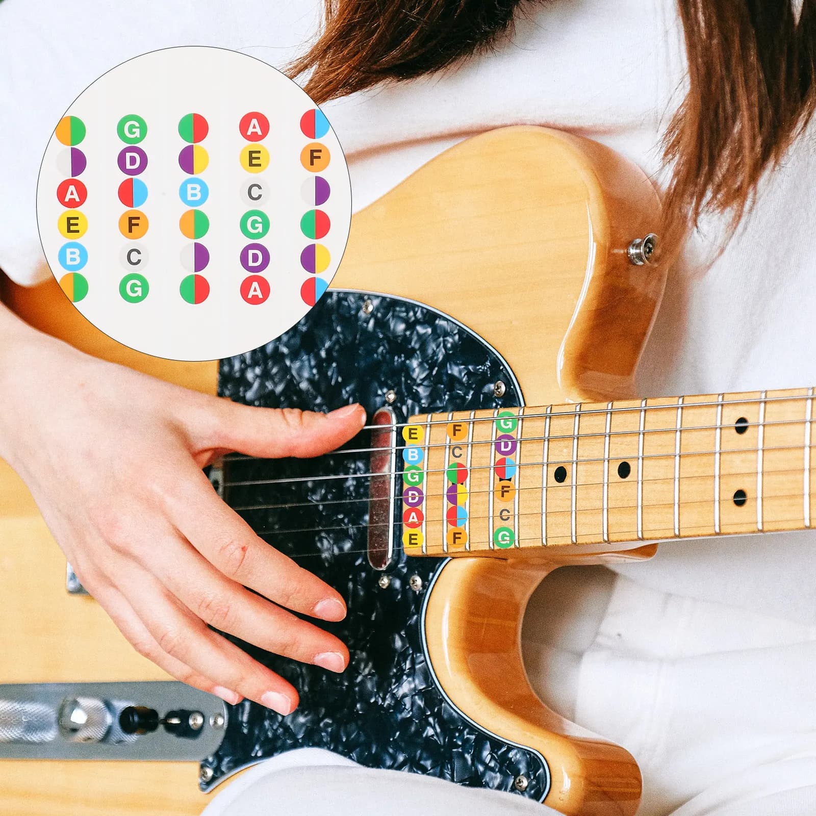 Adesivi per tastiera di ukulele e chitarra, codificati a colori, trasparenti, stampati, per note e accordi, decalcomanie per esercitazione, per principianti