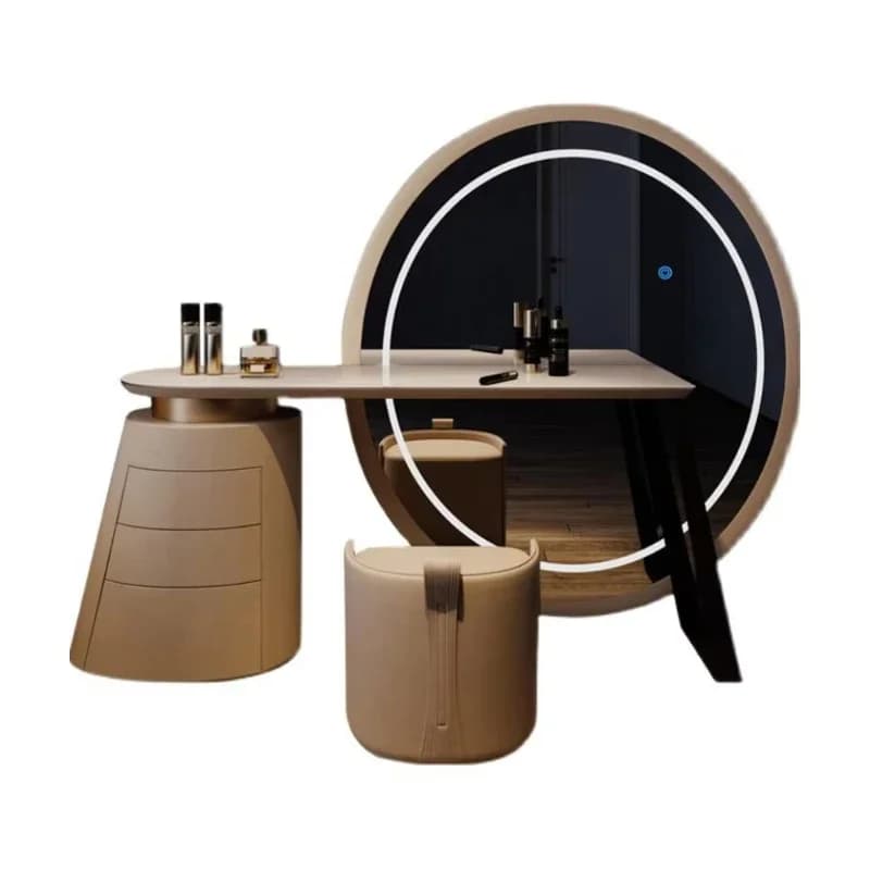 Specchio a figura intera avanzato con tavolo da toeletta, design moderno e minimalista, adatto per camera da letto, soggiorno, bagno, stile lusso leggero.