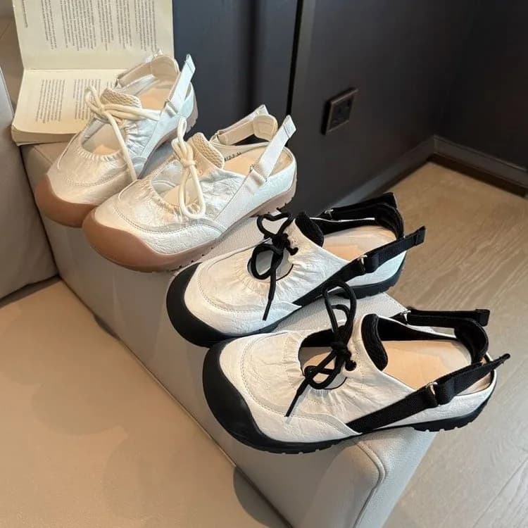 Women Pleated Back Strap Sandals Lace Up Platform Slip On Outdoor Walking Multicolor Ladies Casual Summer Closed Toe Flat Shoes
