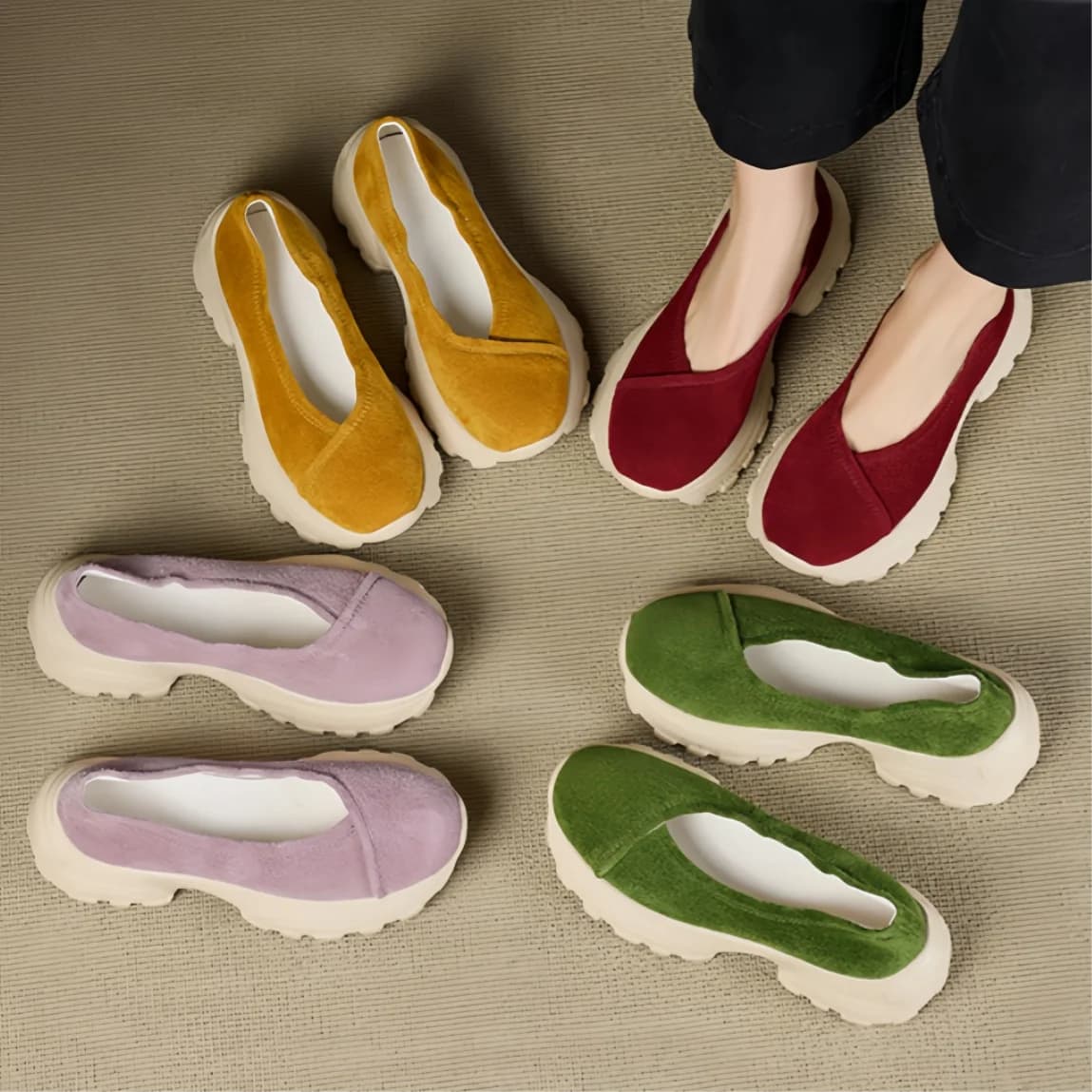 Scarpe sportive casual da pendolare con fondo spesso, finitura opaca, modello basso, slip-on, scarpe basse da pendolare