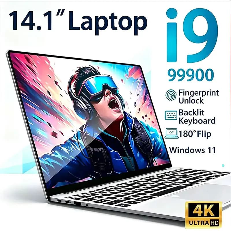Dapper 2026 Laptop Portatile 14.1" HD, Intel Core I9-9880H, 32GB RAM, 2TB SSD, Ultra Sottile, Windows 11, Essenziale per l'Uso Quotidiano