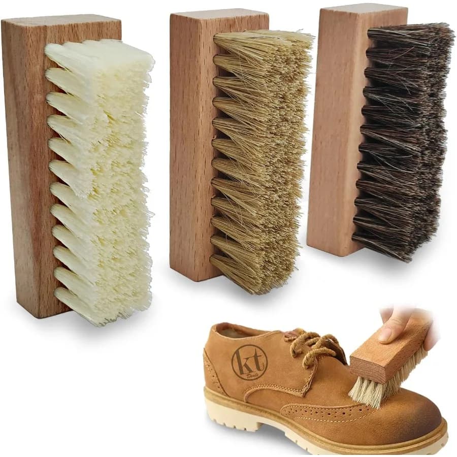 Set di 3 spazzole per la pulizia delle scarpe piccole con setole di cinghiale in nylon e cavallo Spazzole per la pulizia delle scarpe da ginnastica in legno per pelle scamosciata