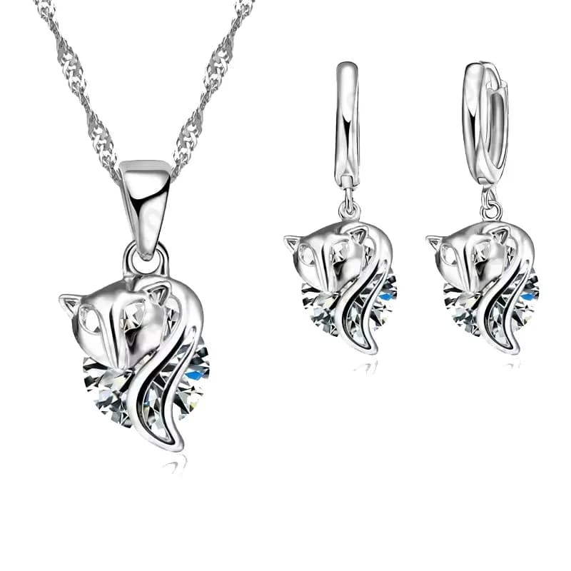 Sexy Lady's Party Wedding Jewelry Gift 925 Sterling Silver Cubic Zircon Fox Pendant Jewelry Sets Pretty Good Choices Item