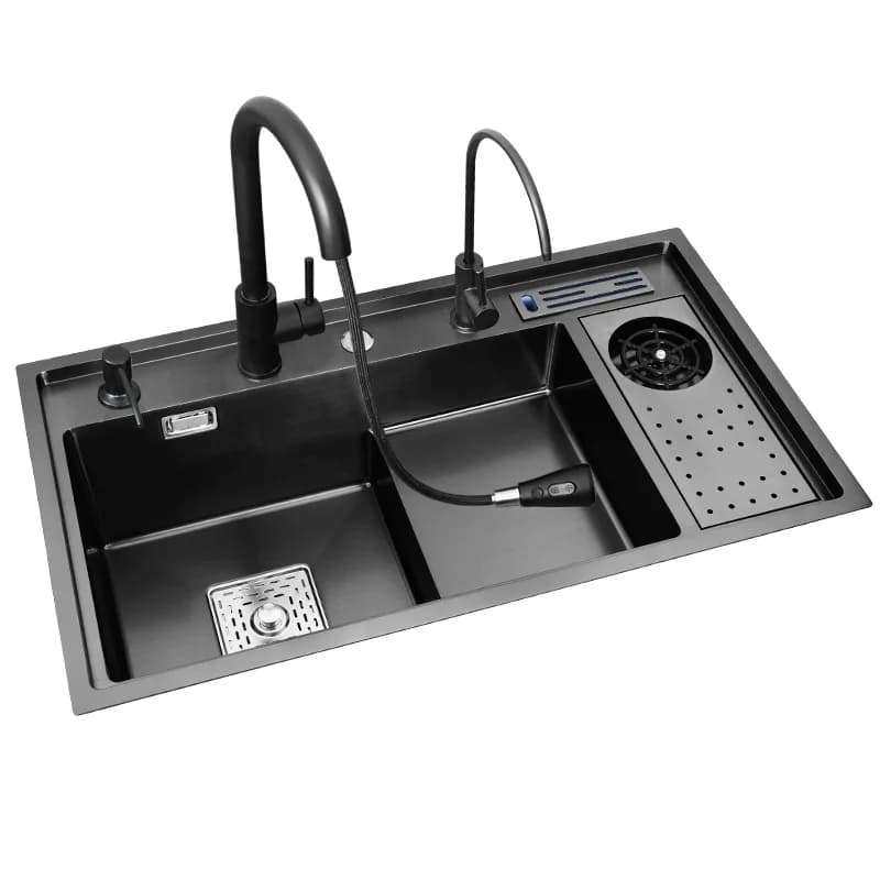 Black stainless steel, sink, large single sink, kitchen sink to steps, high pressure cup washer, vegetable basin with knife