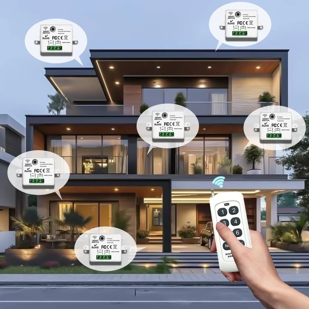 Mini Wireless Smart Light Switch with Remote Control 1000M Distance 433 Mhz RF Relay Receiver 220V Switch for Home Led Lamp Fan