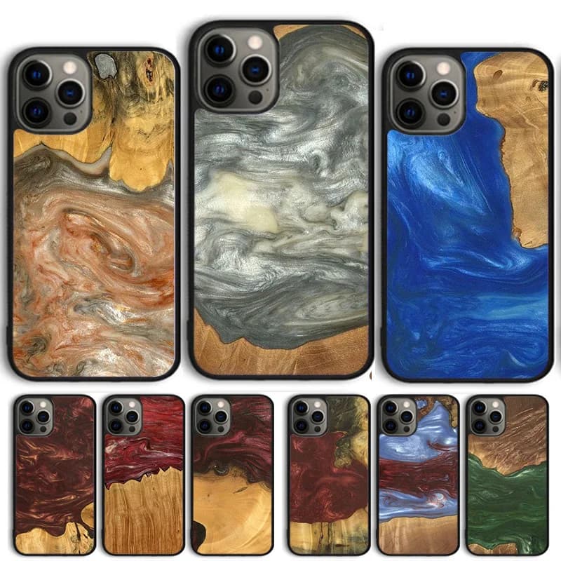 resin epoxy resin solid wood Phone Case Cover For iPhone 17 Air 15 16e 14 13 12 Pro Max 18 Pro Max Plus Coque Shell