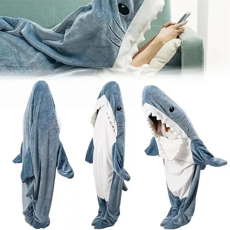 1 pcs new adult shark blanket wearable warm winter blanket with hood tutina funny sleeping bag for sleep party