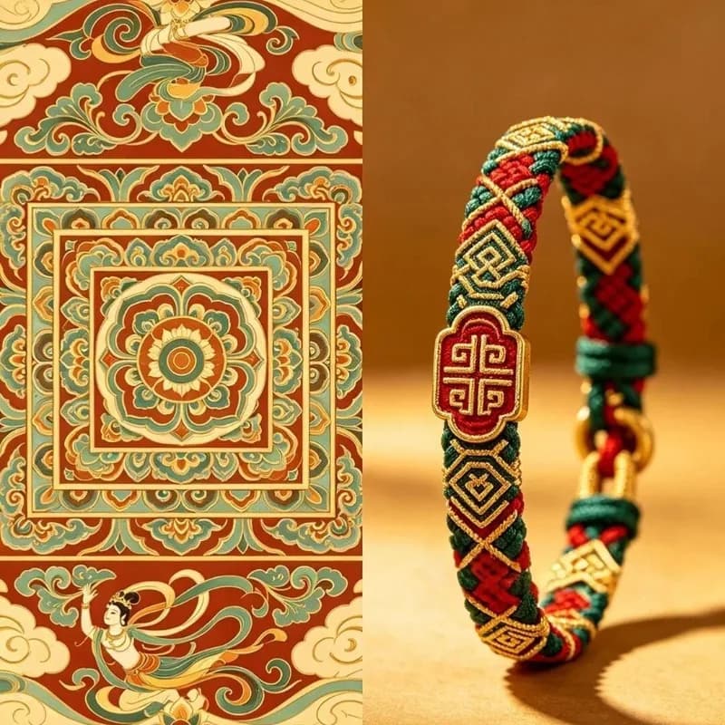 Authentic Handwoven Ruyi Knot Dunhuang Flying Apsara Traditional Lotus Pattern Bracelet for New Chinese Style Anime Lovers Gift