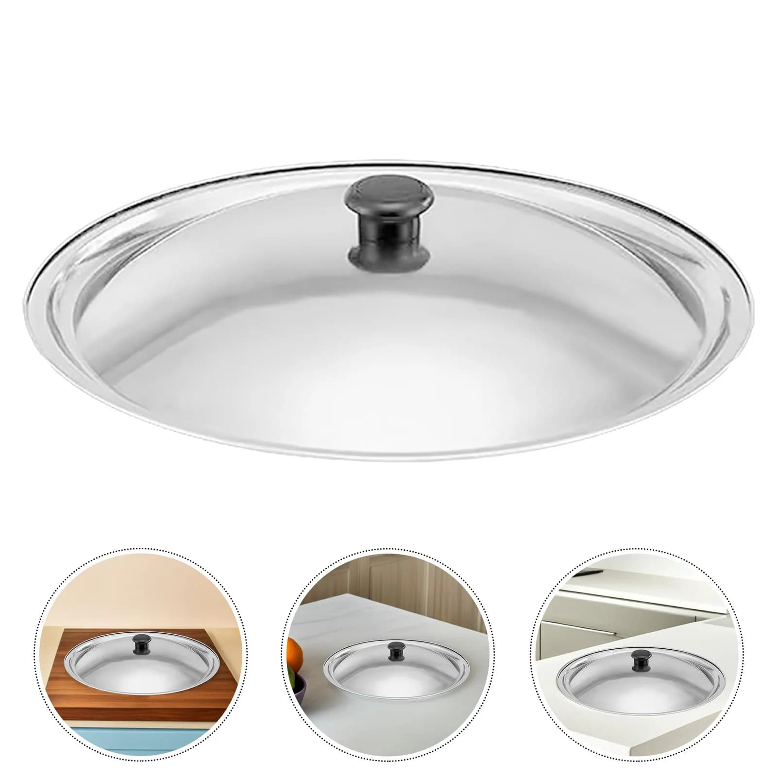 Coperchio Universale in Acciaio Inox per Padelle e Wok 25,5cm con Manopola Ergonomica in Bakelite per Cucina