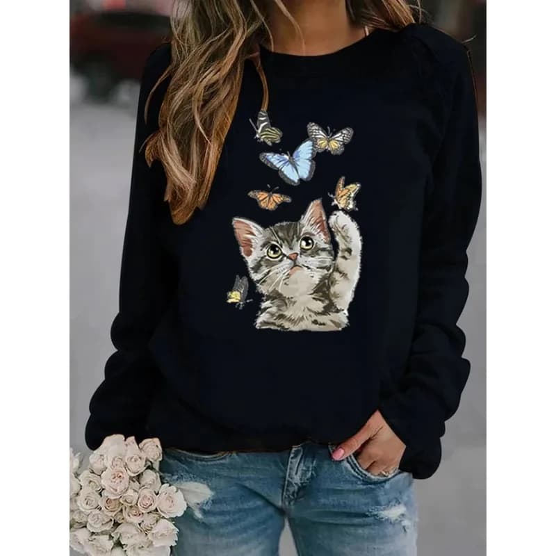 Felpa con cappuccio in pile a tema natalizio, girocollo, manica lunga, pullover con riposo, stampa a farfalla, per il tempo libero, streetwear per uomini e donne