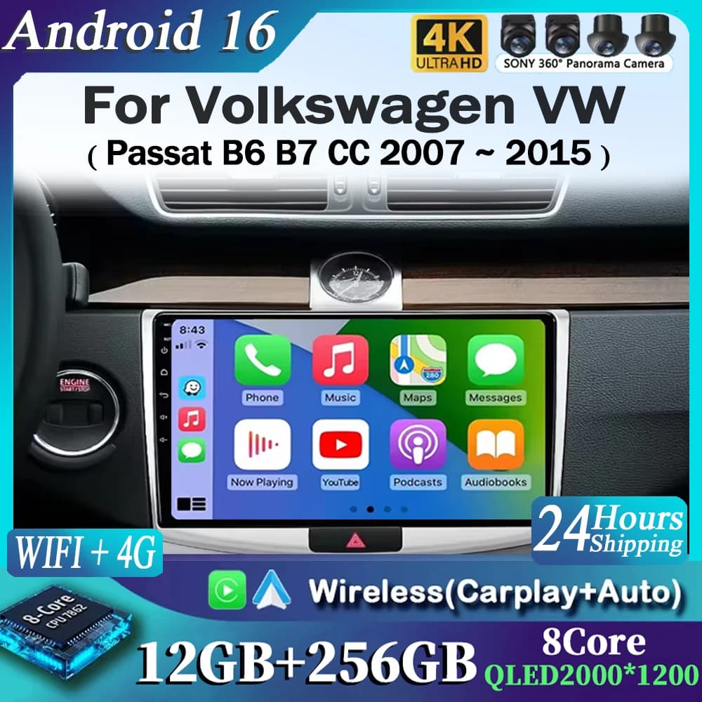 Android 15 Carplay Auto Autoradio per Volkswagen VW Passat B6 B7 CC Magotan 2007 - 2015 Lettore multimediale di navigazione GPS 4G + WIFI