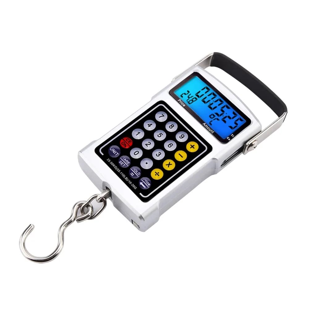 ABS Electronic Fish Hook Scale 7 in 1 Function Silver Digital Hanging Scale LCD Display Multifunctional Luggage Weighing Scale