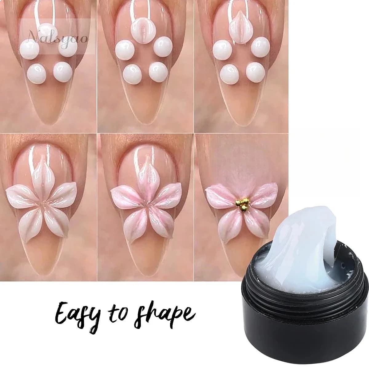 NALSYAO 2pcs Crystal Soft Solid Extension Nail Gel with Flower Sculpting Pen Milky Clear Acrylic Carving Jelly Model Wholesale