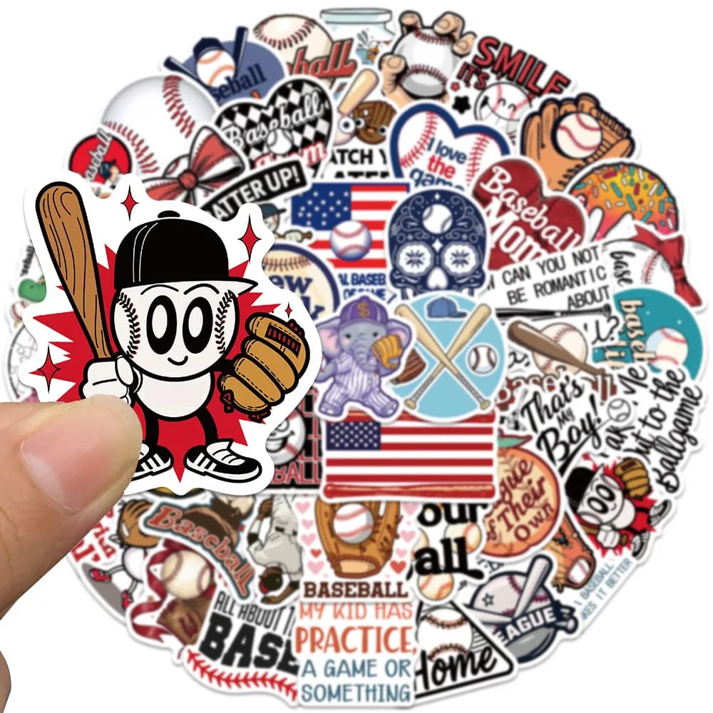 50 Pezzi Adesivi Sportivi da Baseball, Divertenti Graffiti Cartoon Impermeabili, Decalcomanie per Bambini, Giocattoli Fai-da-Te, per Monopattini, Tazze, Astucci, Cover per Telefoni