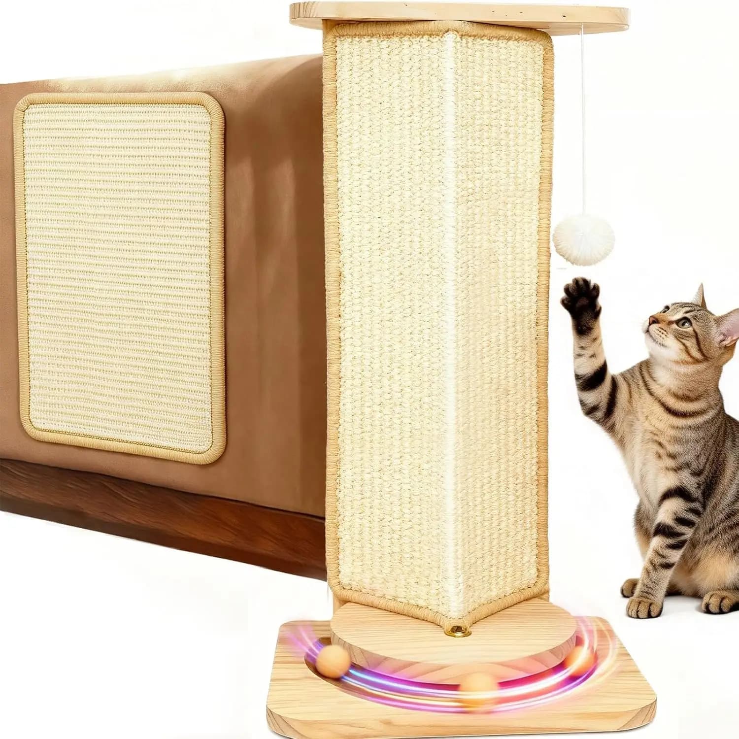 Tiragraffi per Gatti con Palline Interattive, Cuscinetto in Sisal Sostituibile, Protezione per Divano e Mobili 25''