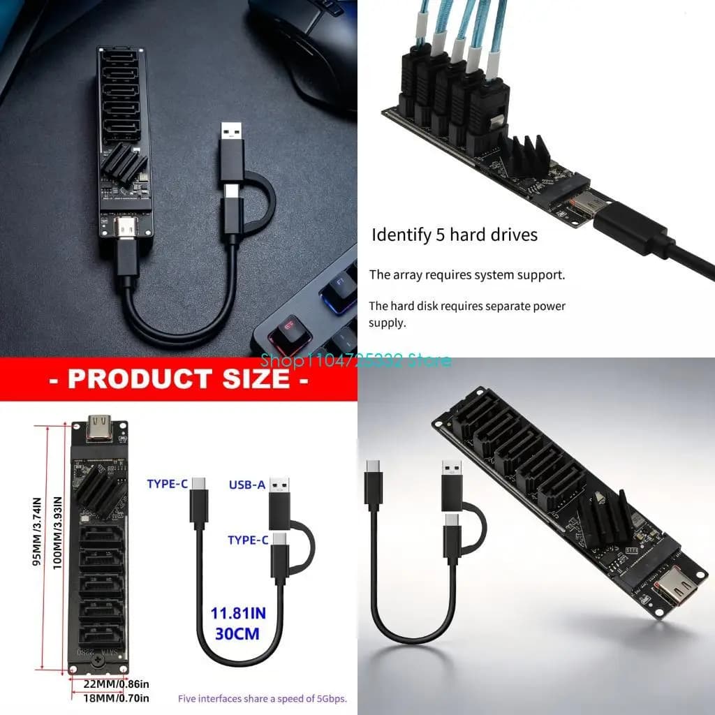 P5EA Double Interfaces USB3.0 To 5 SATA3 Port Adapter For Computer And NAS Storage