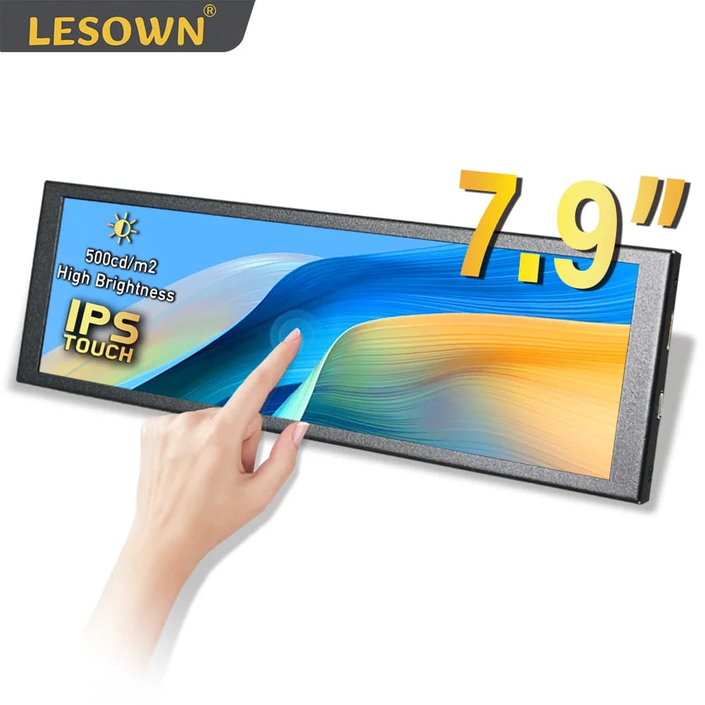 LESOWN Display touch a striscia allungata da 7,9 pollici 400x1280 IPS Monitor rettangolare portatile con una sola mano Schermo Raspberry Pi per PC