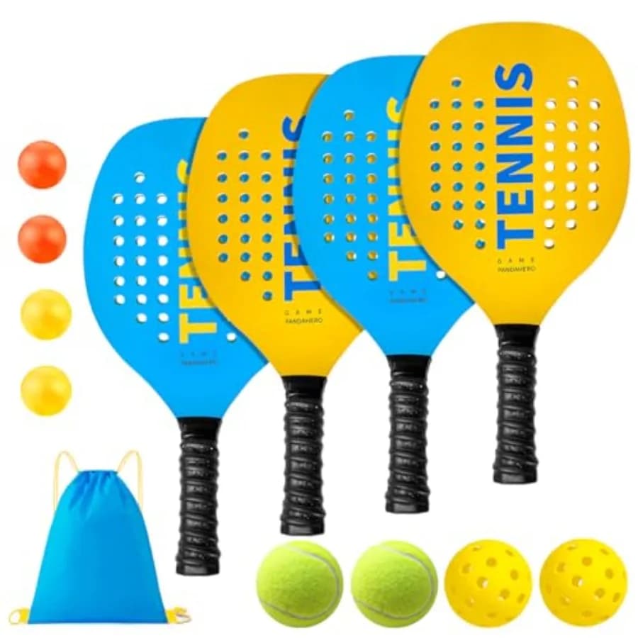 Set di Racchette da Tennis per Gioco all'Aperto, 4 Racchette, 8 Palline, Gioco da Spiaggia e Prato, Divertimento per Famiglie e Adulti