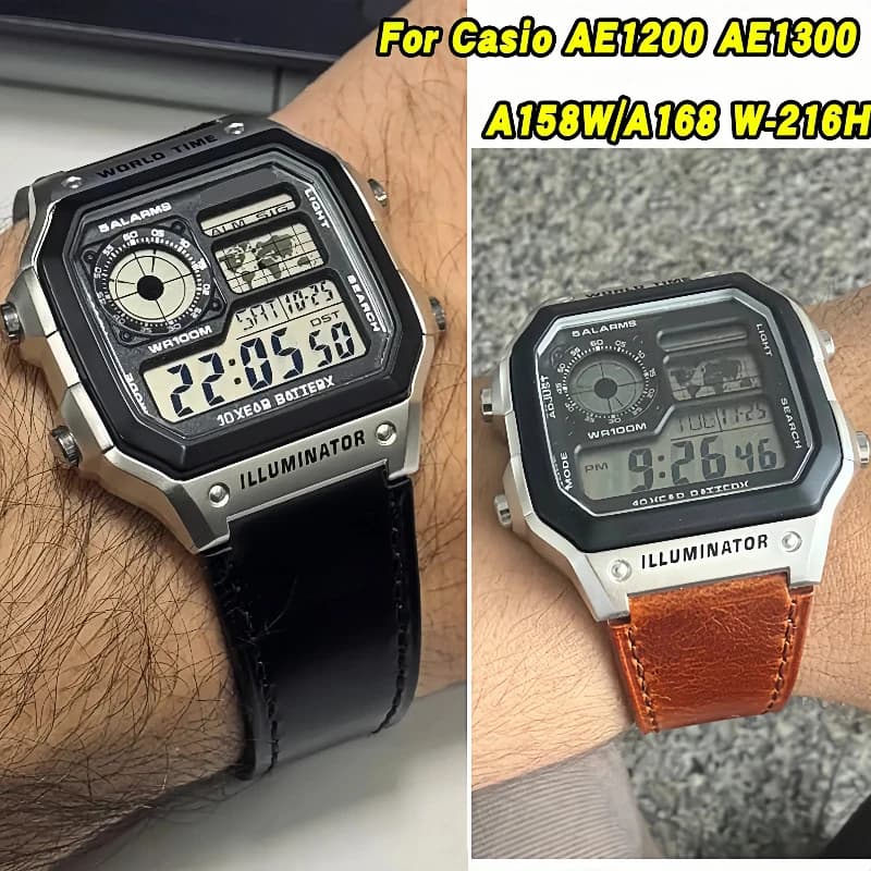 Genuine Leather Watch Strap for Casio A158 A168 A159 A169 F91W AE-1200WHD/ae1300 Pin buckle folding buckle Men BlueRed Watchband