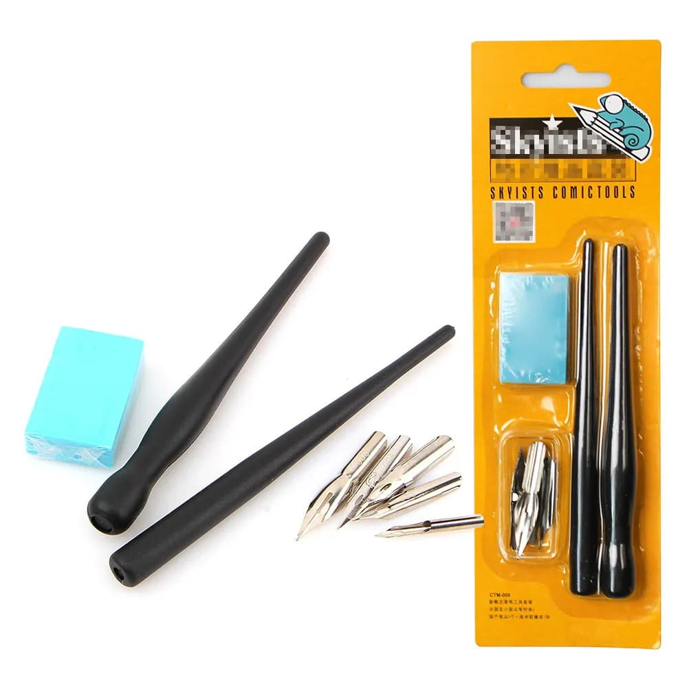 1Set Cartoon Dip Pen Set Plastic Handle with Nib and Rubber for Lettering Calligraphy Sketching Mapping Artists Fine