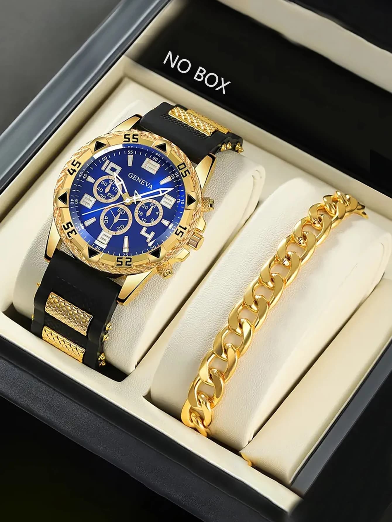 Set di orologi e braccialetti al quarzo con cassa rotonda da uomo adatti per l'uso quotidiano, regalo di compleanno, SENZA SCATOLA