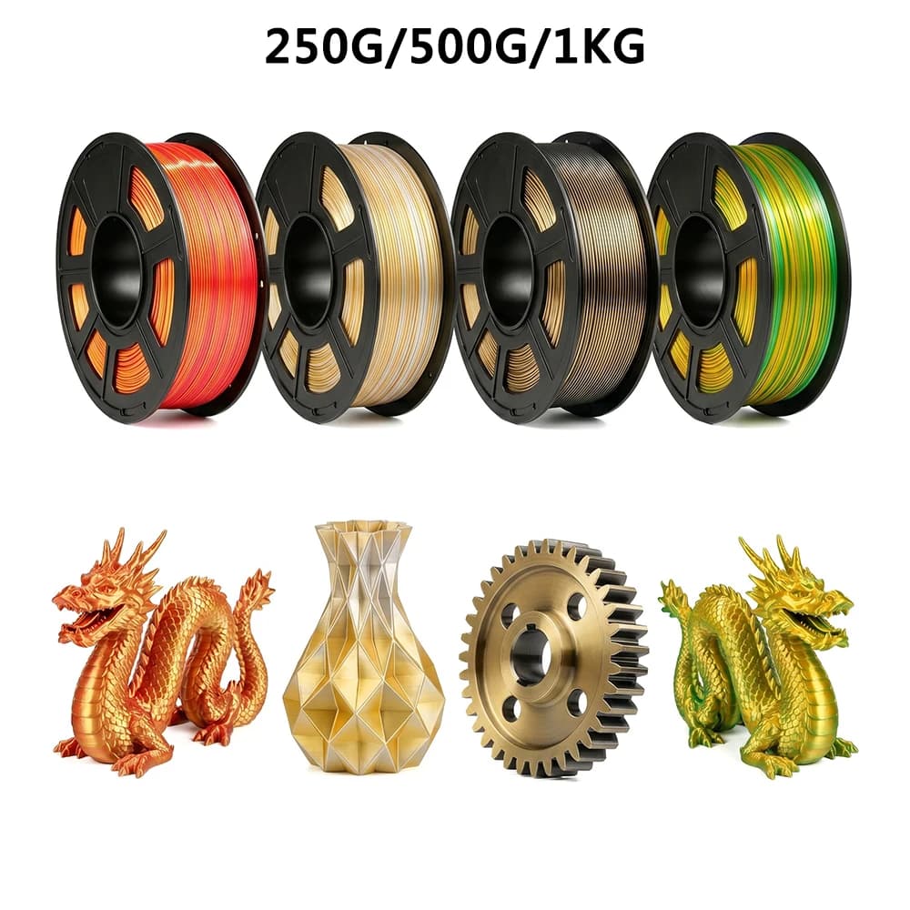 250g 500g 1kg 3D Printer Filament Silk Gold Black, silk Gold Red 3d Printing Filament silk Gold Silver, Gold Green 1.75mm 250gx4