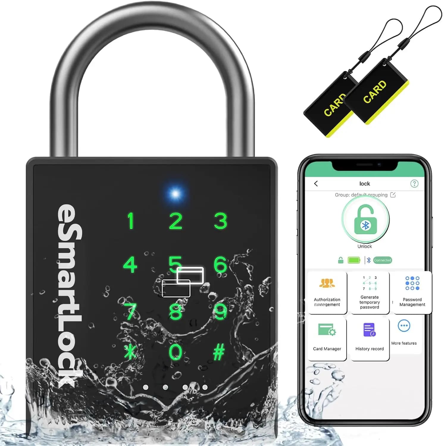 Lucchetto Intelligente Resistente con Codice, RFID e Bluetooth, Serratura Digitale Impermeabile per Cancello, Garage, Capanno