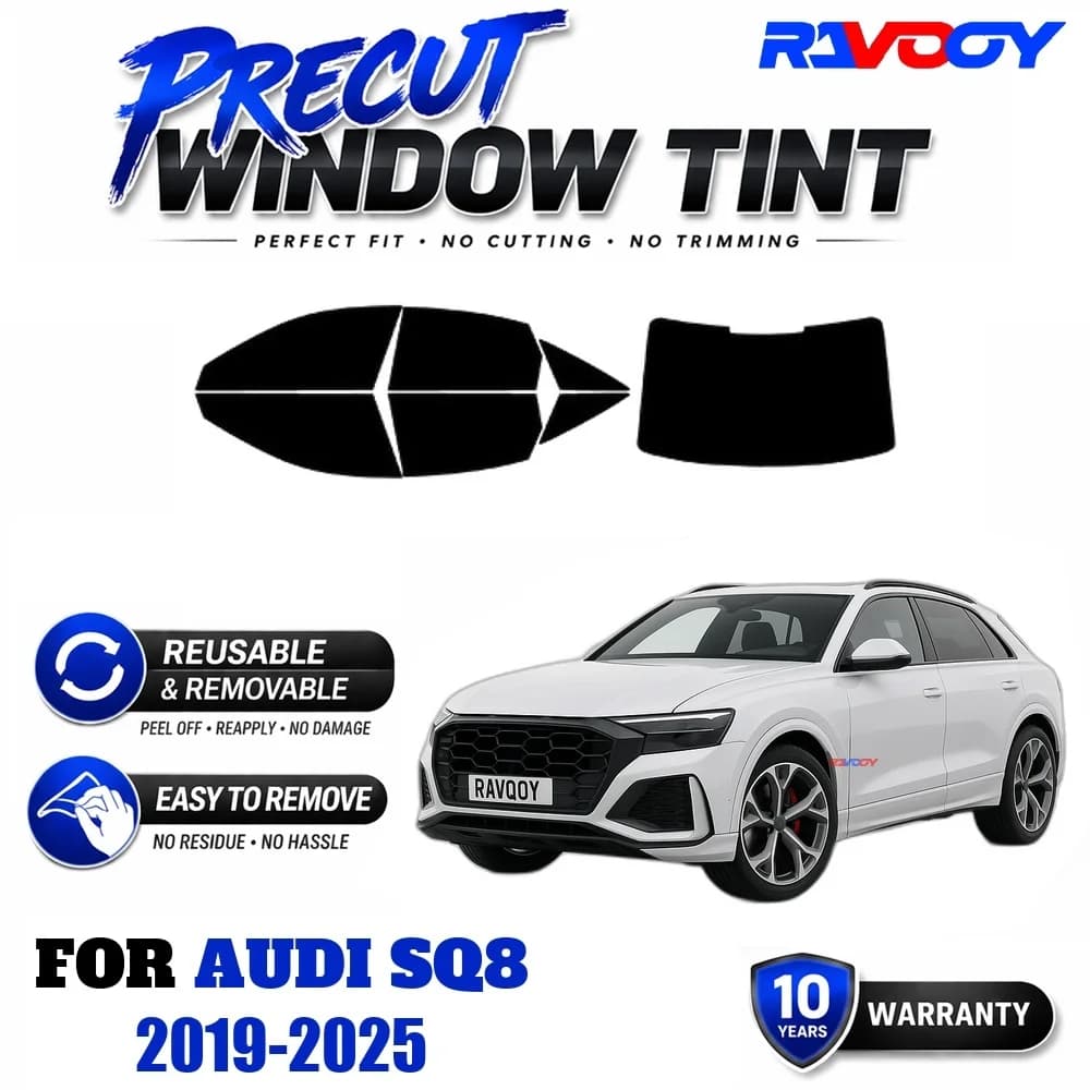 RAVOOY Precut Window Tint, Reusable Removable EPU Film, Custom Fit for Audi SQ8 2019-2025, UV Heat Protection