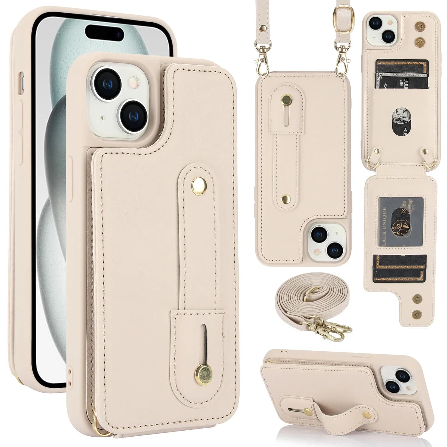 Custodia a tracolla in pelle con portafoglio e scomparti per carte per iPhone 17 16 Pro Max 15 14 12 13 XS Plus SE 2022, con laccetto e funzione borsa a tracolla
