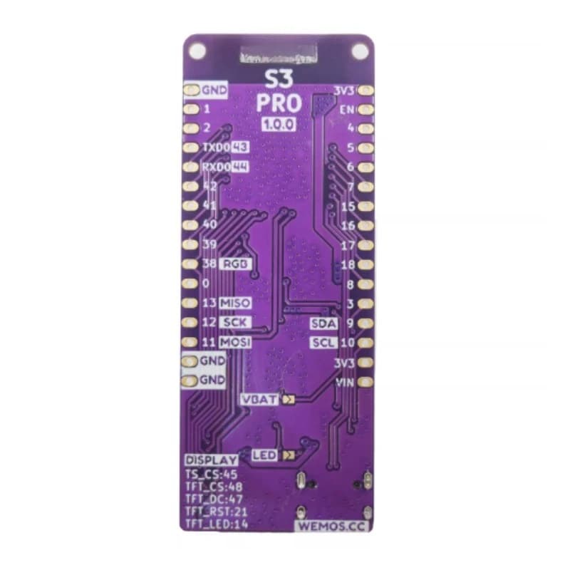 IOT LOLIN S3 Pro V1.0.0 ESP32-S3 card with 16MB FLASH, 8MB PSRAM, WIFI, BLE, I2C, TF display - Compatible with MicroPython and Arduino