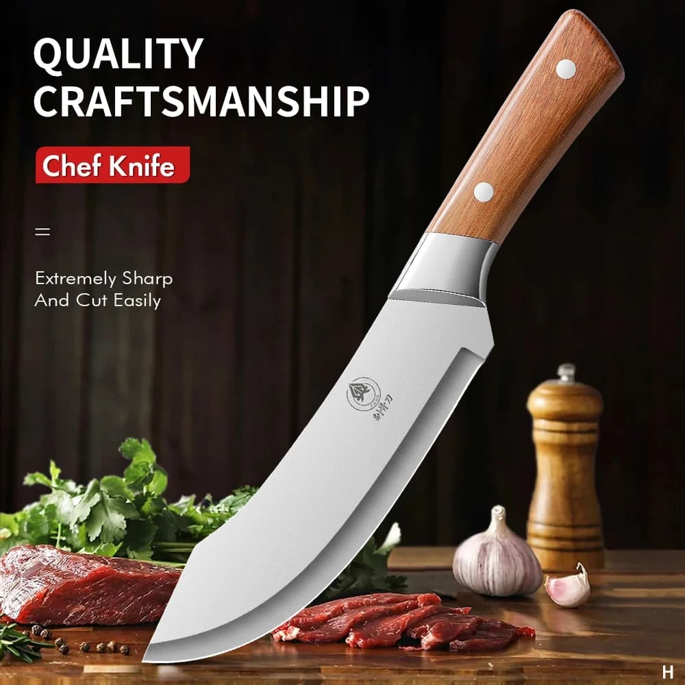 1 kitchen meat knife, slaughter knife for pig, bone cutting knife, pork cutter, with knife cover