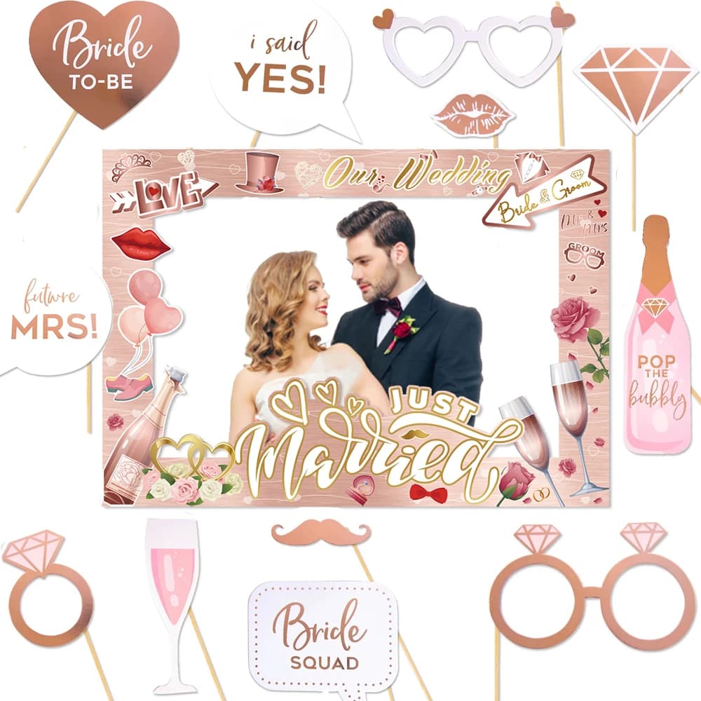 Decorazioni per matrimoni Sposa per essere oggetti di scena per cabine fotografiche in carta Cornice per foto in oro rosa per addio al nubilato