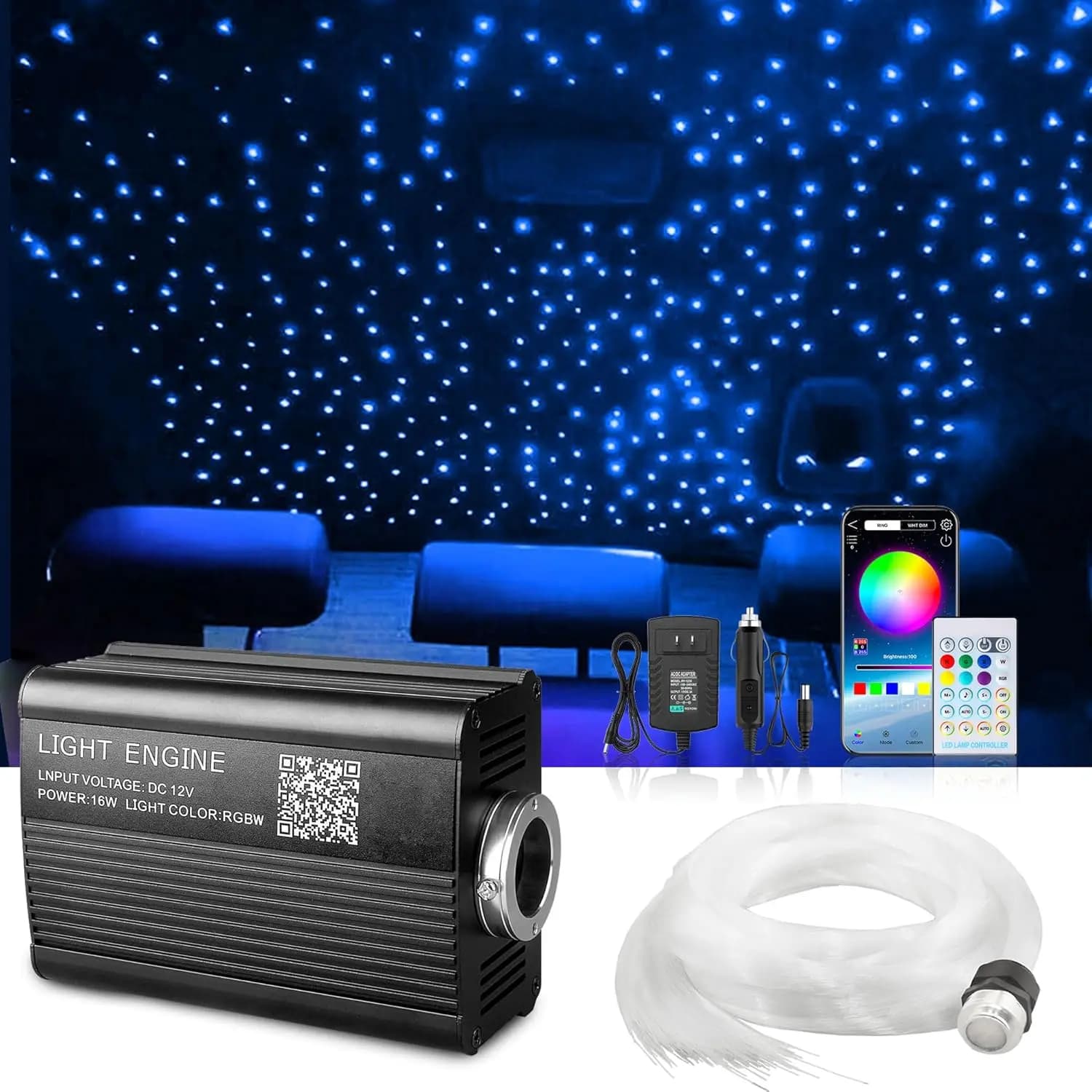 Kit Illuminazione a LED per Tetto Auto da 550 Pezzi con Controllo Musicale/Vocale, Luci RGBW da 16W per Soffitto Auto e Decorazioni Domestiche