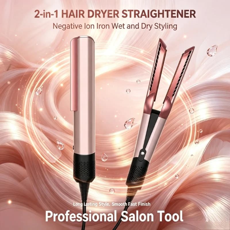 2‑in‑1 Blow Straightening Styling Iron Negative Ion Wet‑Dry For Smooth Long‑Lasting Hair Style