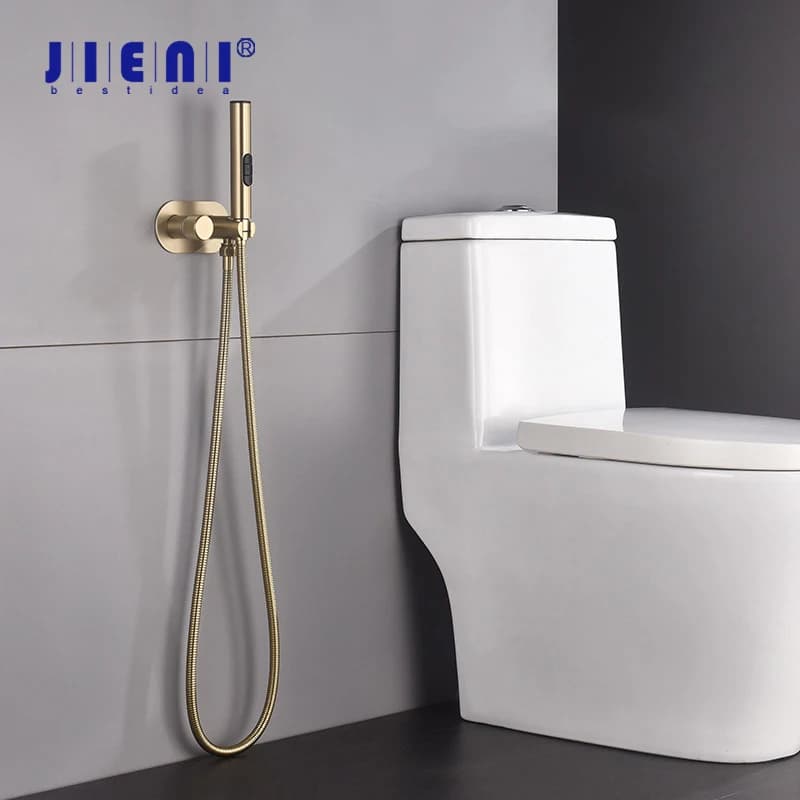 Rubinetto doccia bidet da parete JIENI Brush Gold in ottone per WC, miscelatore acqua calda e fredda